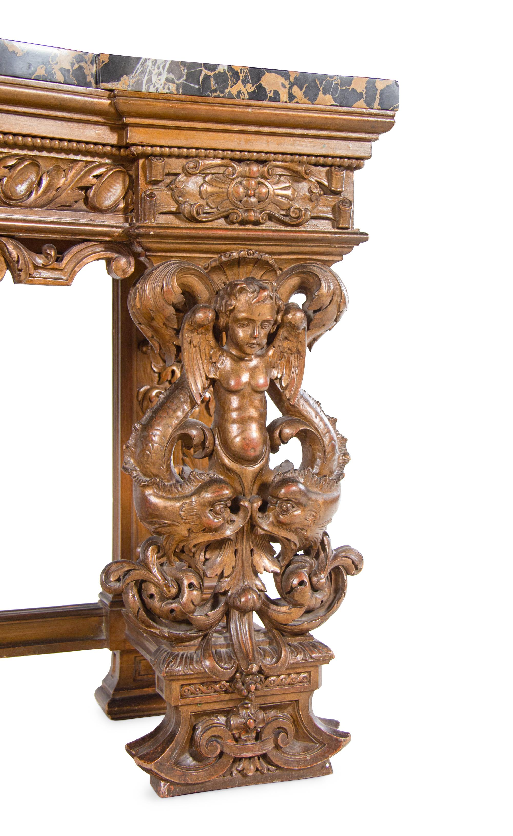 An Italian Neoclassical Carved Giltwood Marble-Top Console Table and Mirror