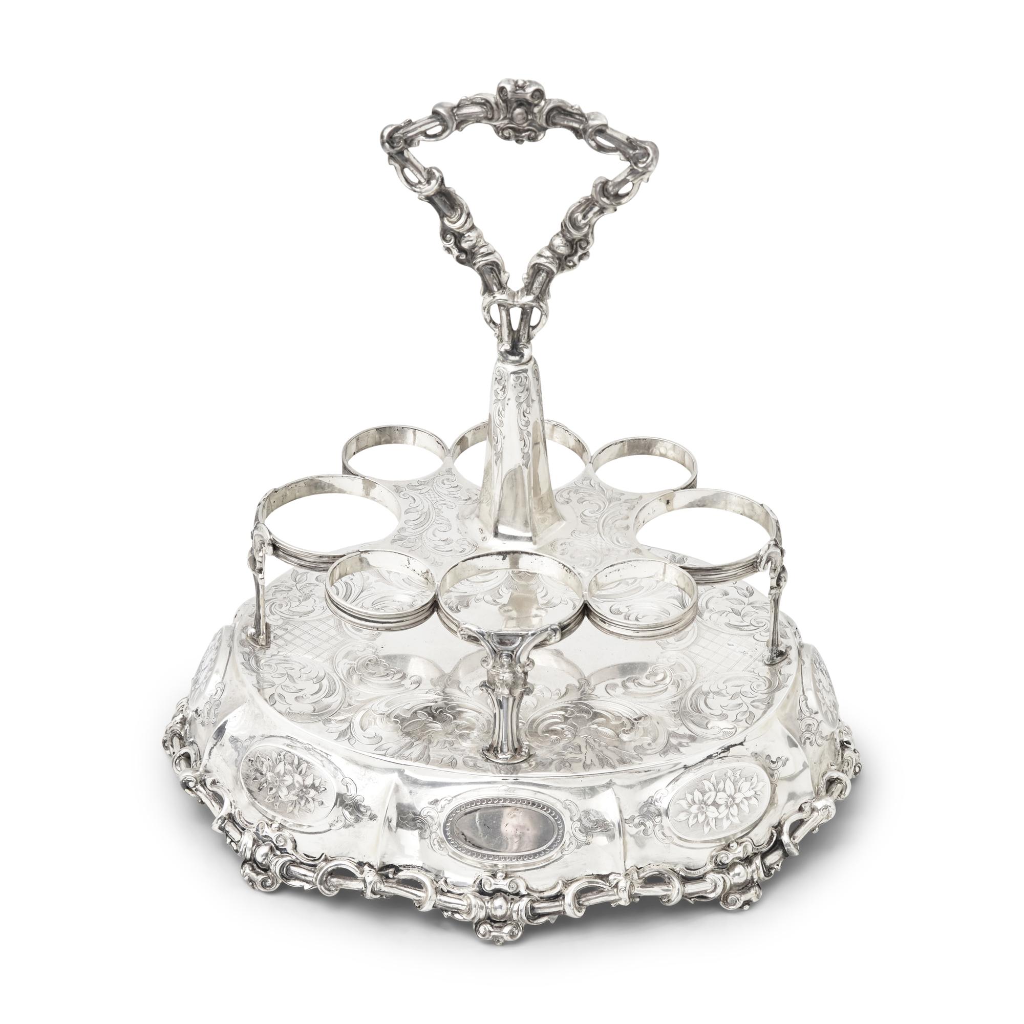 A Large and Impressive Victorian Silver and Cut Glass Cruet Set
