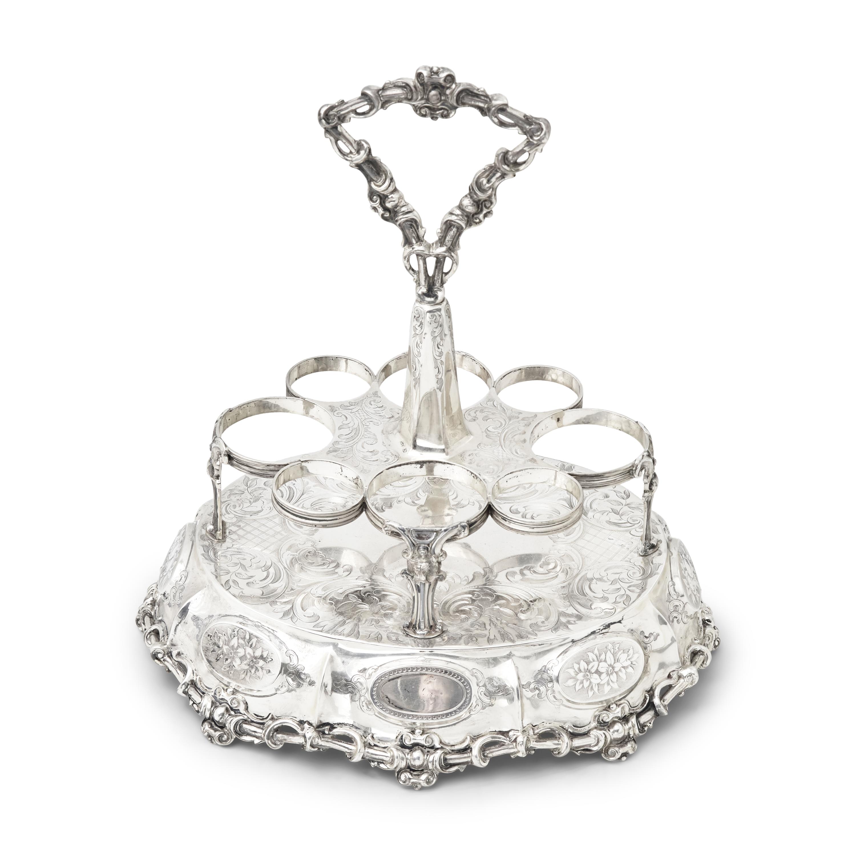 A Large and Impressive Victorian Silver and Cut Glass Cruet Set