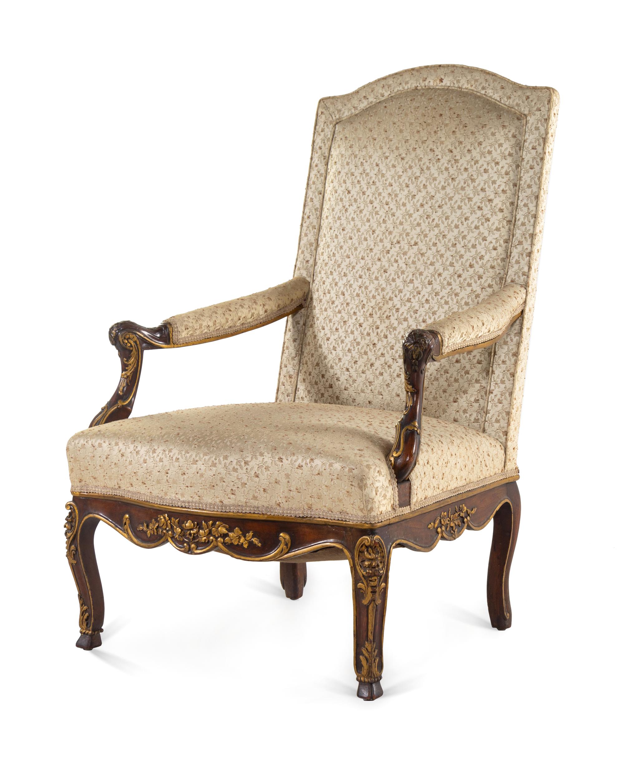 A Louis XV Style Parcel Gilt Fauteuil