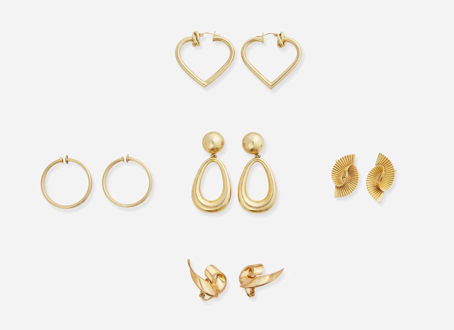 A Collection of Yellow Gold Earrings