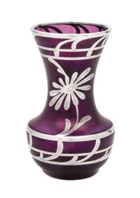 An Iridescent Silver Overlay Glass Vase, likely Austrian Height 4 inches.