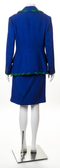 A Valentino Royal Blue Wool Jacket and Skirt Set, Size 14.