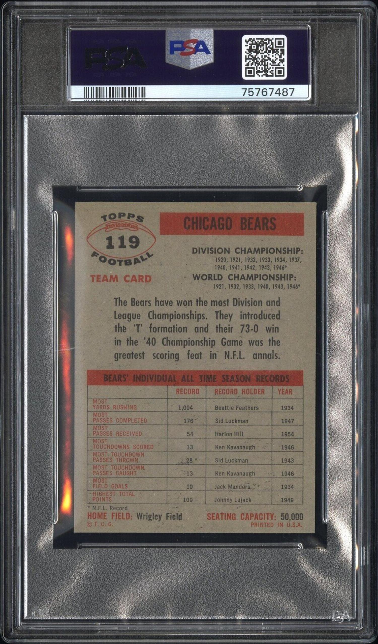 A Group of 1956 Topps Chicago Bears PSA Graded Football Cards,