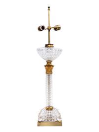 An English Gilt Metal Mounted Cut Glass Fluid Lamp Converted to Electricity