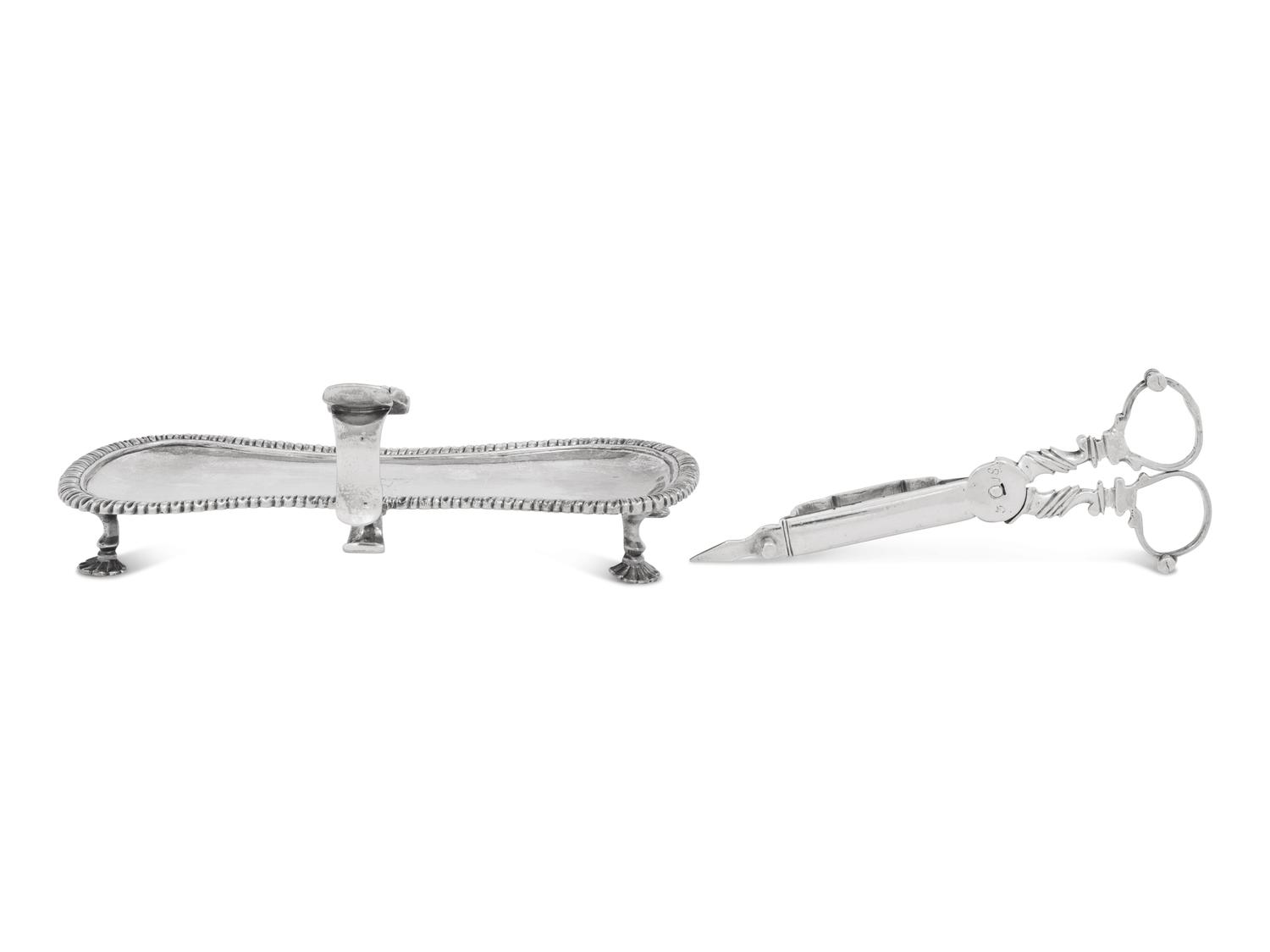 A George II Silver Wick Shears and Tray