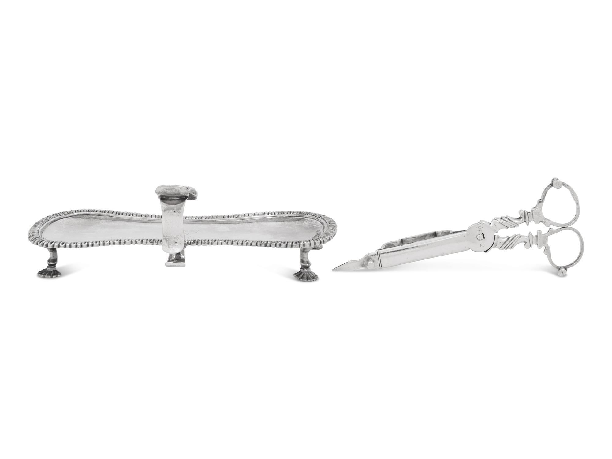 A George II Silver Wick Shears and Tray