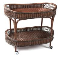 A Stained Wicker Tea Cart Height 31 x width 36 x depth 22 1/2 inches. — 20TH CENTURY