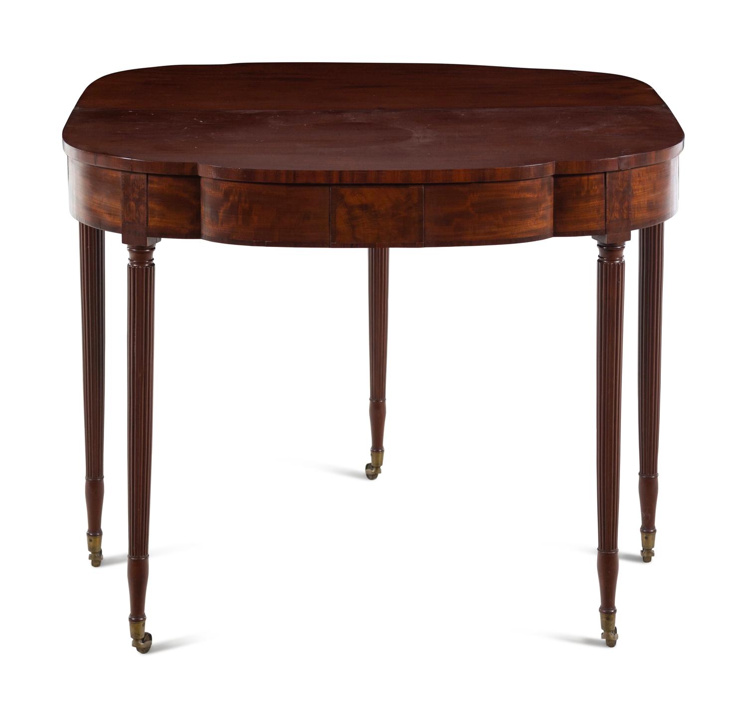 A Federal Figured Mahogany Lobed Top Five-Legged Game Table