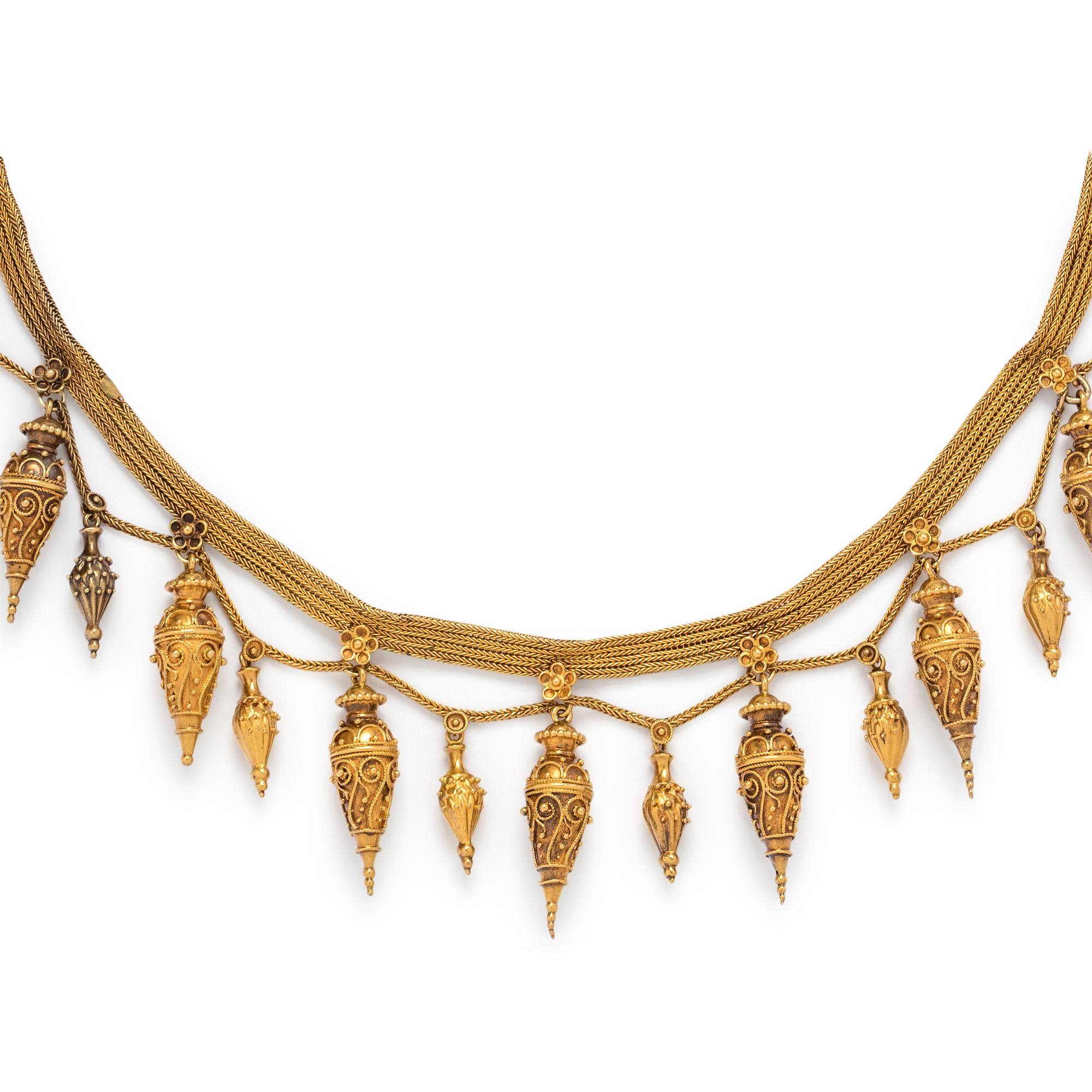 ARCHAEOLOGICAL REVIVAL, YELLOW GOLD FRINGE NECKLACE
