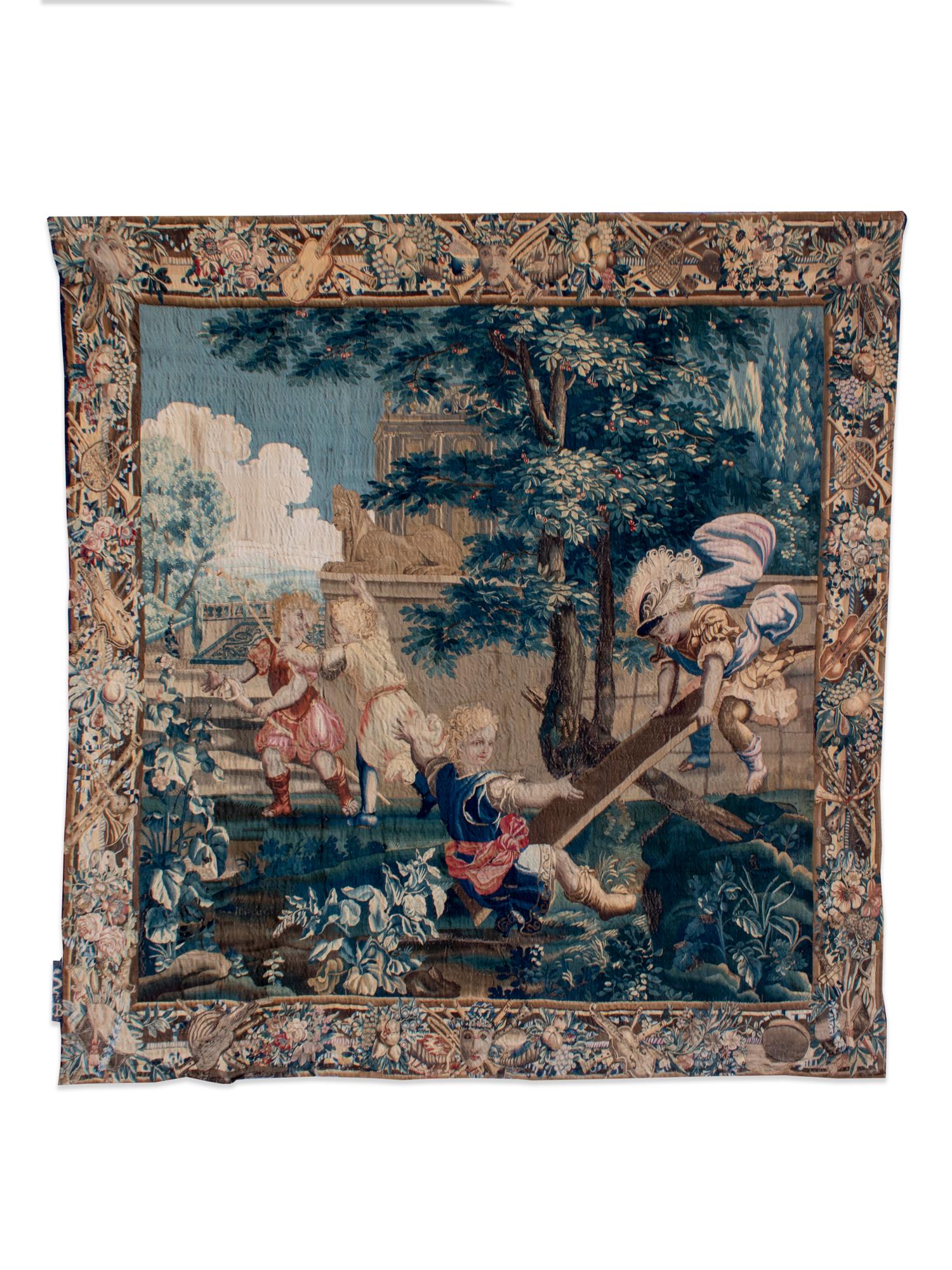 A Beauvais Silk and Wool Tapestry Depicting Les Enfants Jardinières — EARLY 18TH CENTURY