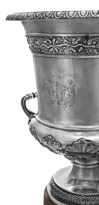 A George III Silver Wine Cooler, George Smith III & William Fearn, London, 1792, of urn form with upturned handles, the neck decorated