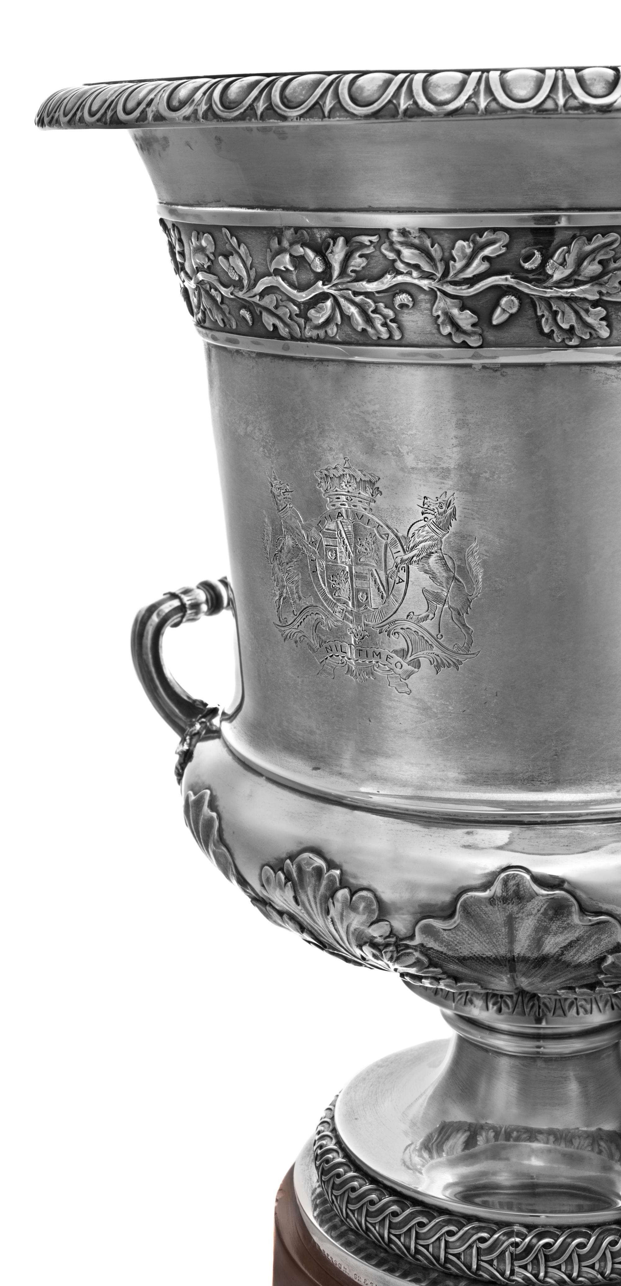 A George III Silver Wine Cooler, George Smith III & William Fearn, London, 1792, of urn form with upturned handles, the neck decorated