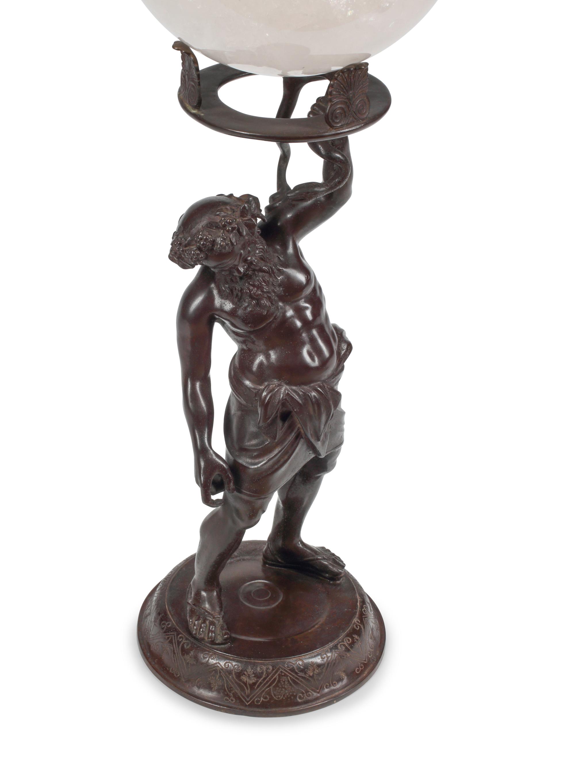 A Patinated Bronze Figure of Silenus with a Rock Crystal Ornament