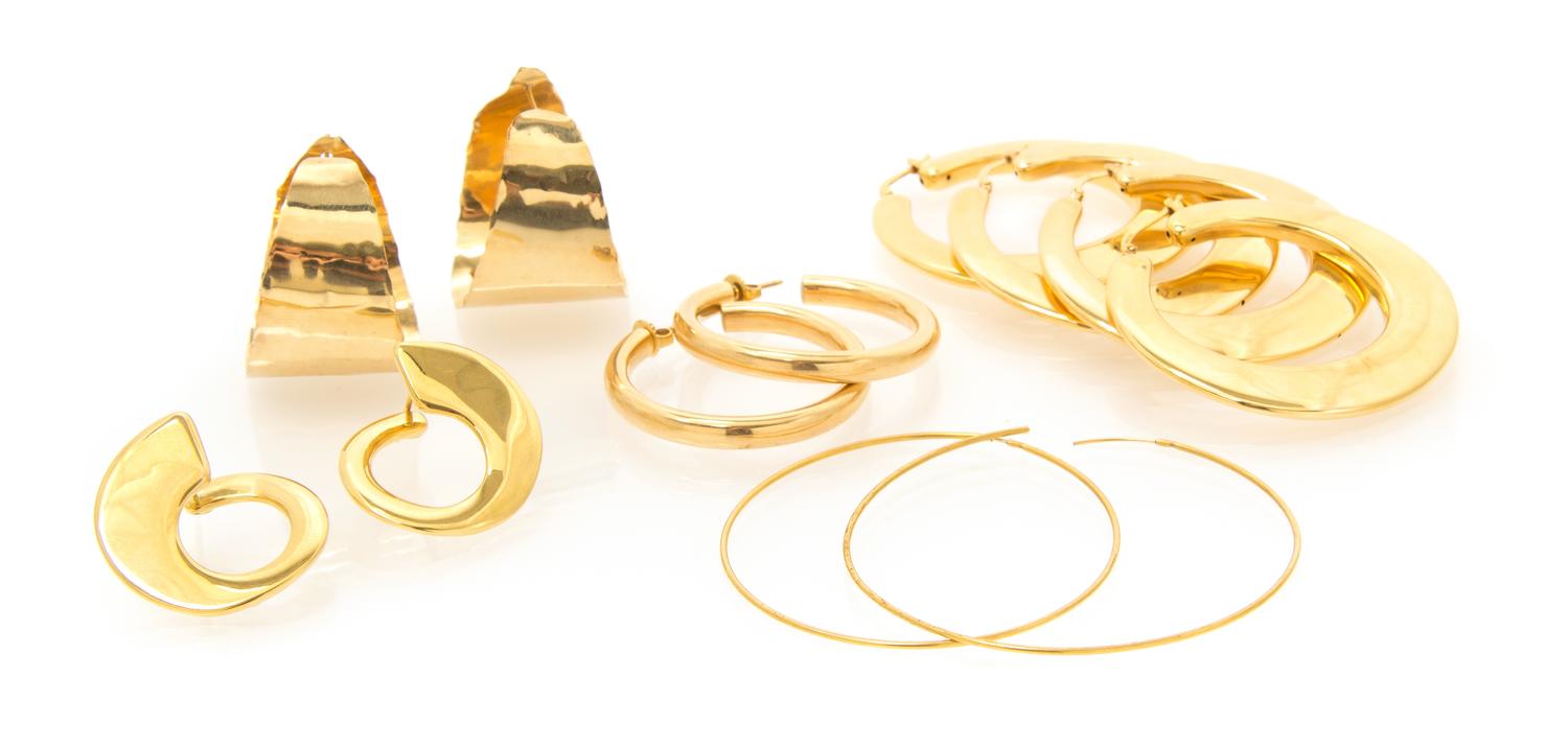 A Collection of Yellow Gold Hoop Earrings, 29.00 dwts.