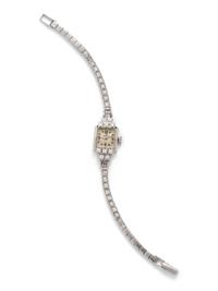 OMEGA, 14K WHITE GOLD AND DIAMOND WRISTWATCH