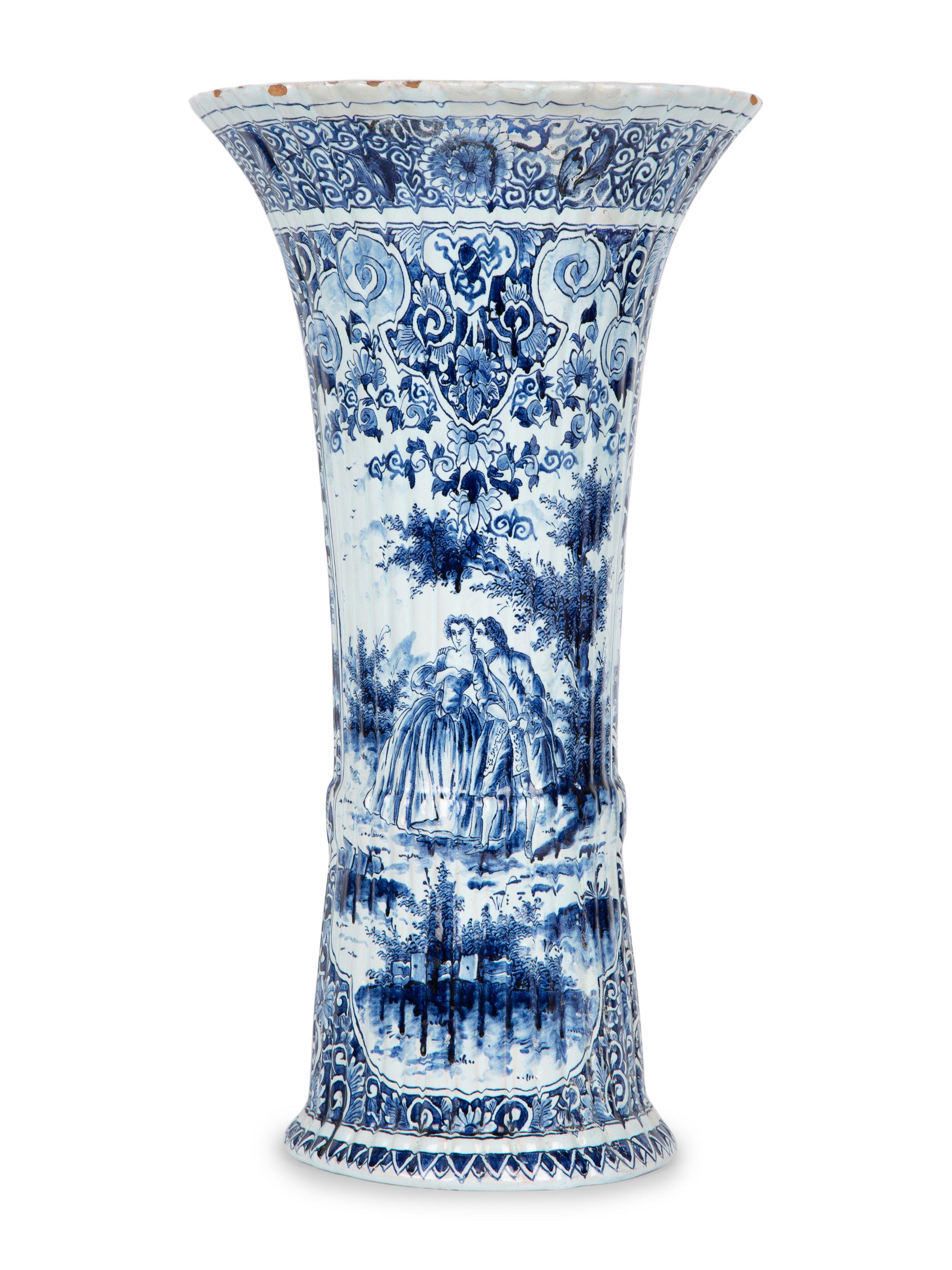 A Pair of Dutch Delft Trumpet-Form Fluted Vases — 19TH/20TH CENTURY