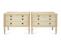 A Pair of Louis XVI Style Painted and Parcel Gilt Commodes