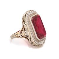 ART DECO, GLASS CAMEO AND DIAMOND RING