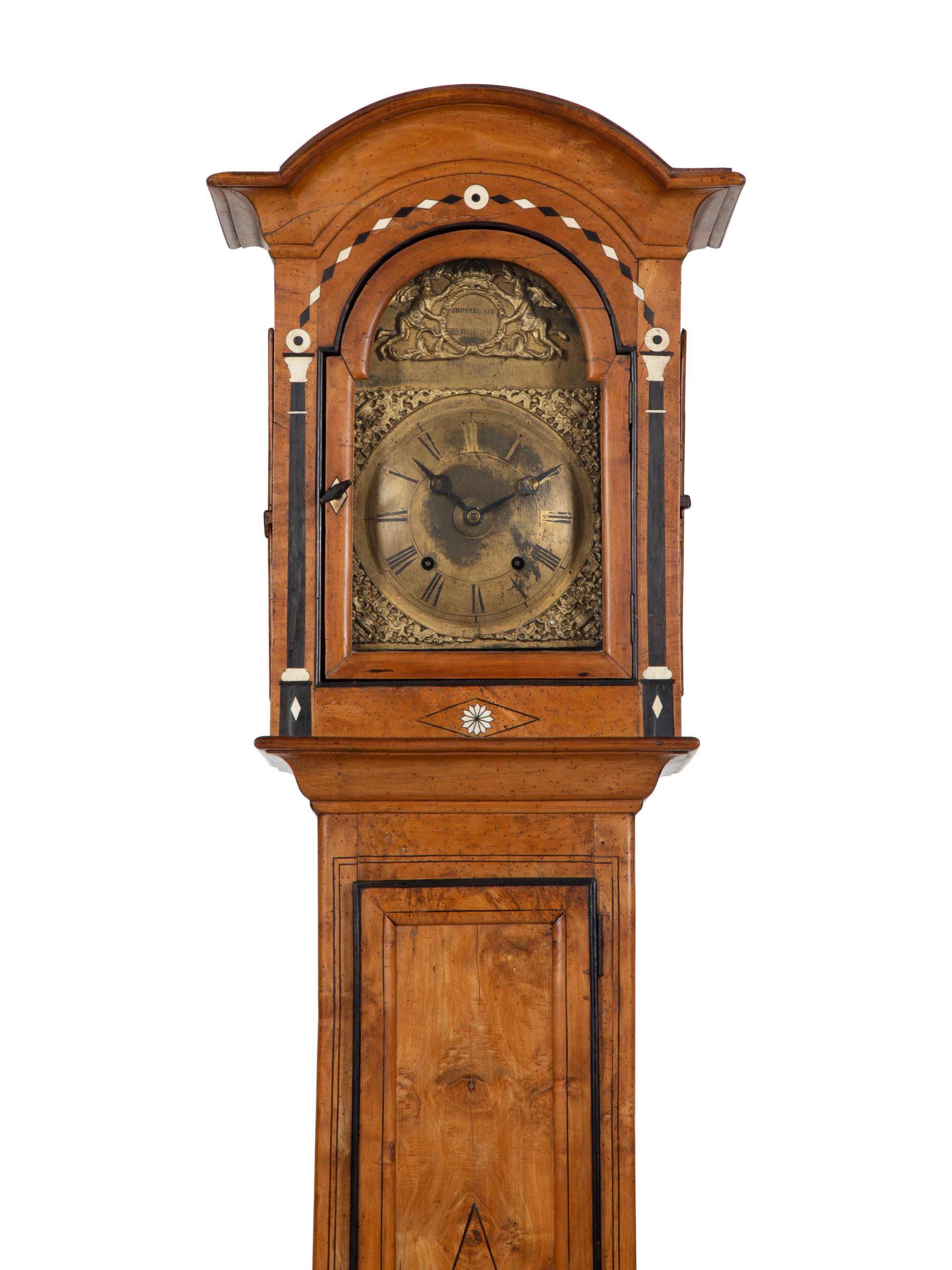 A French Fruitwood and Marquetry Tall Case Clock