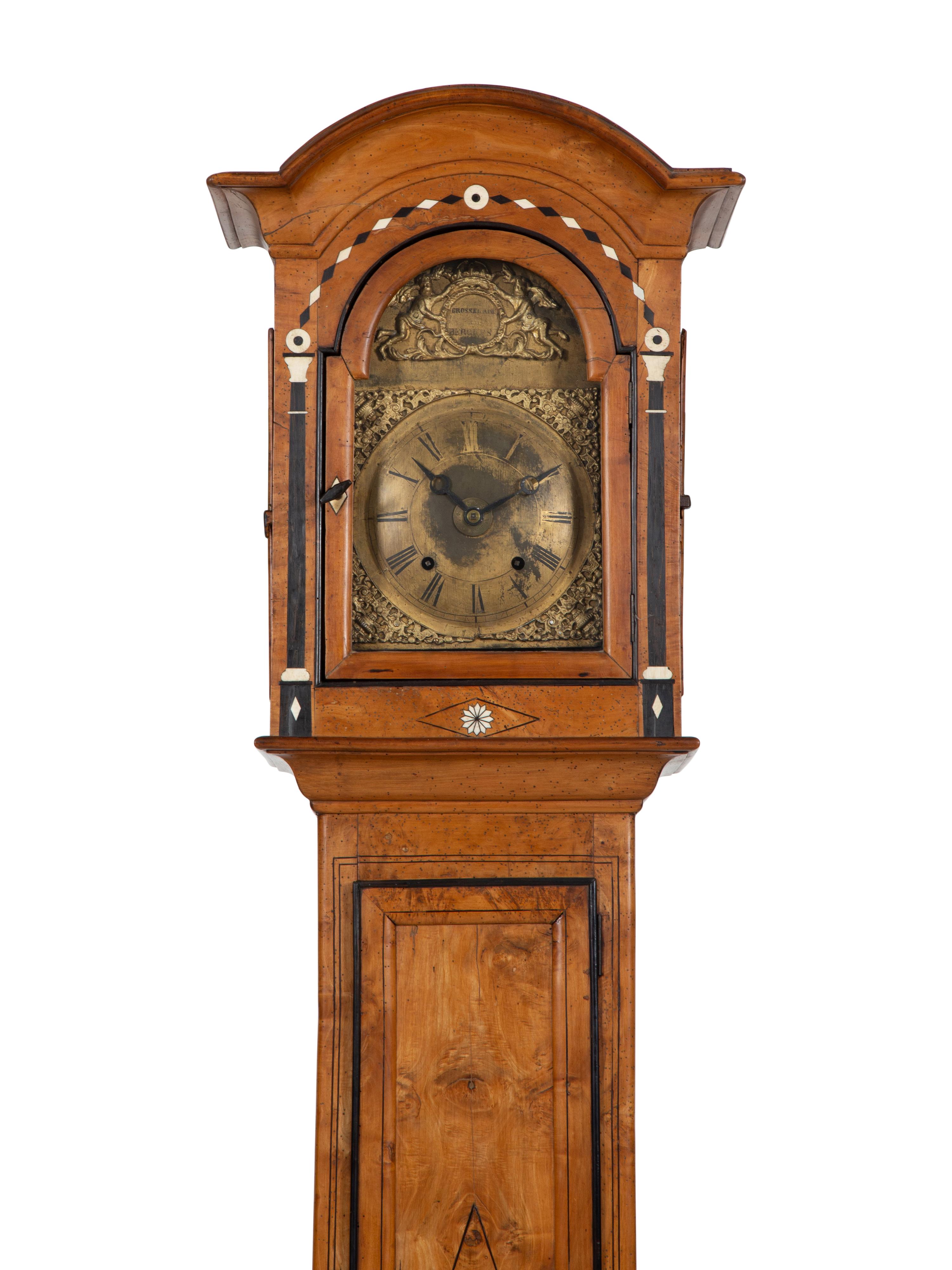 A French Fruitwood and Marquetry Tall Case Clock