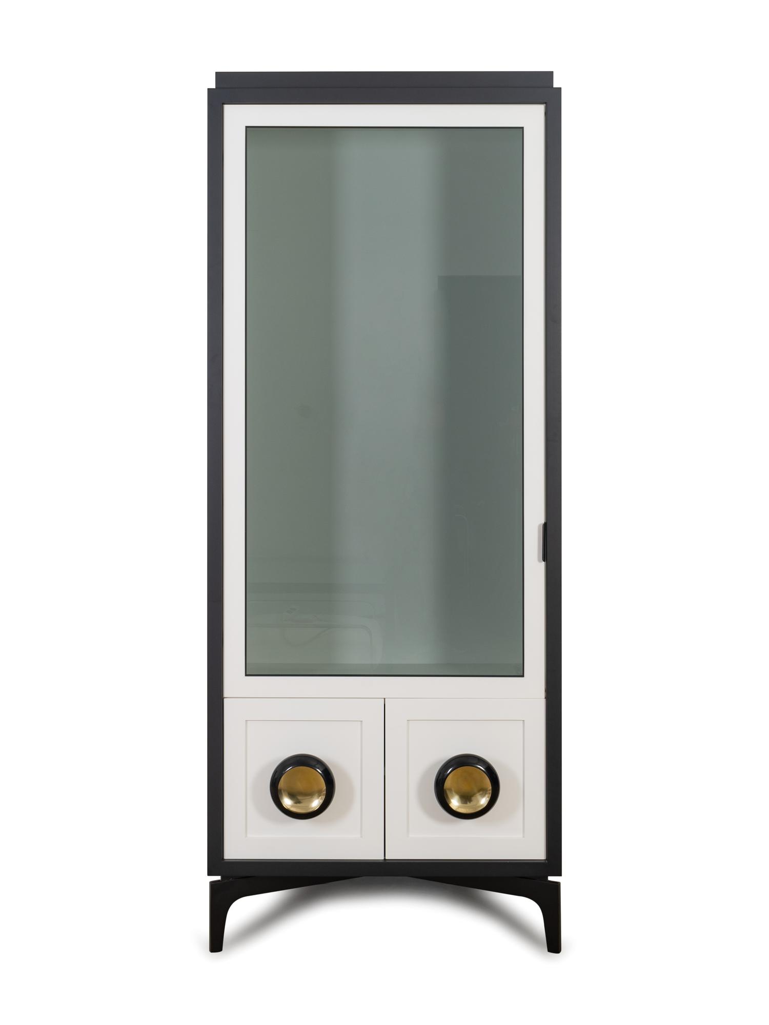 A Pair of Powell & Bonnell Black and White Lacquered Display Cabinets — 21ST CENTURY