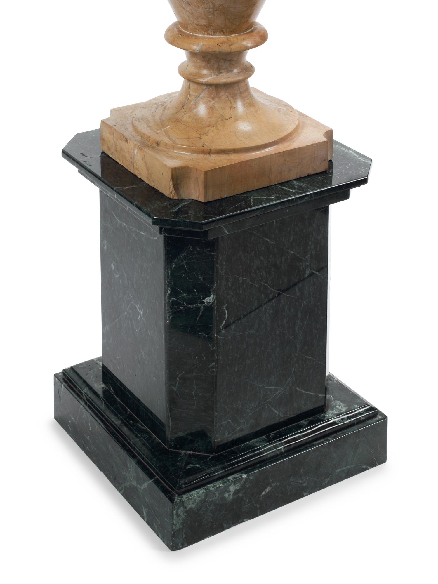 A Pair of Italian Carved Marble Vases on Stands