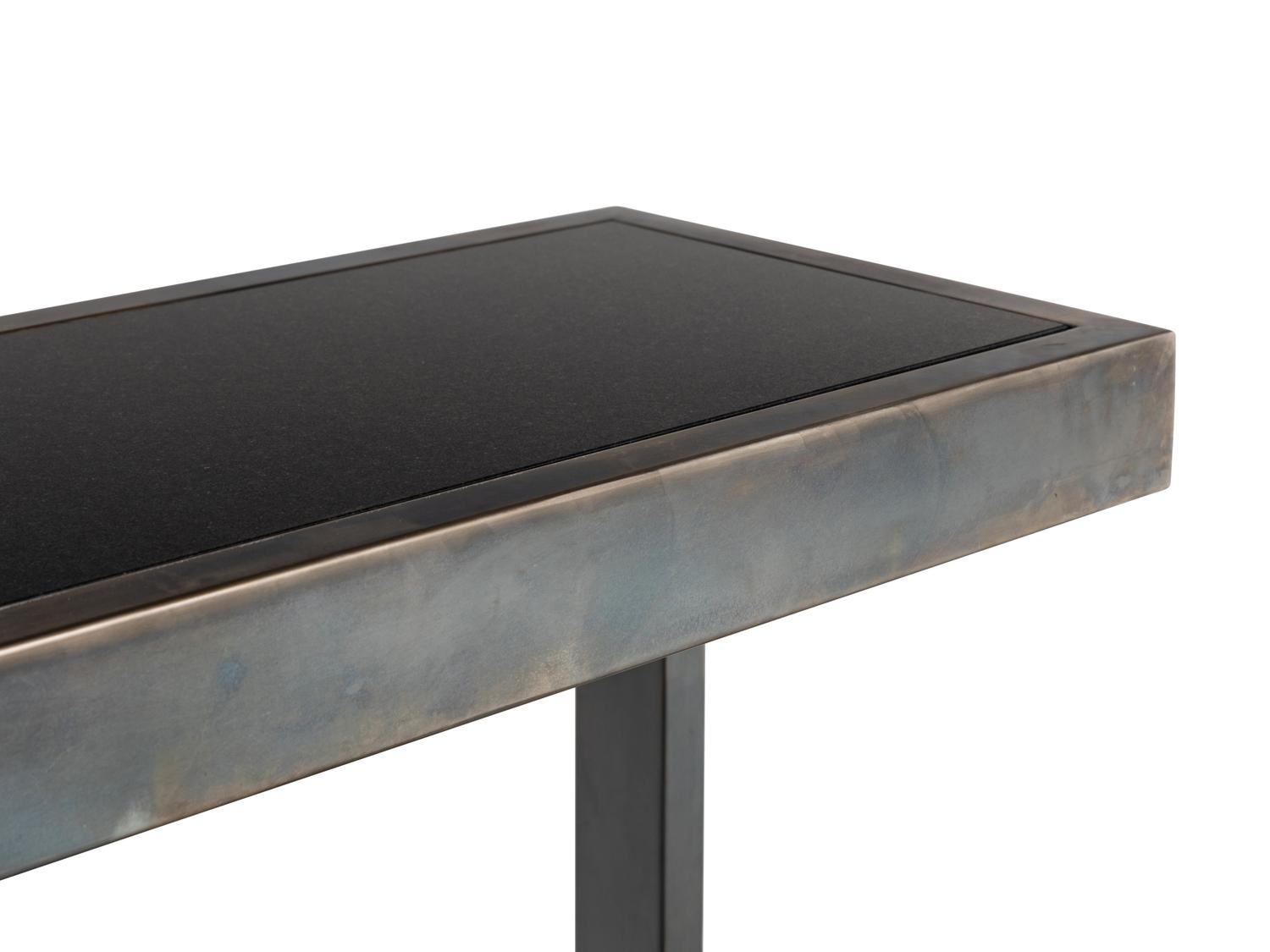 A Contemporary Steel, Granite and Glass Console Table