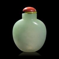 A Chinese Apple Green and Pale Celadon Jadeite Ovoid Snuff Bottle, 18th/19th Century