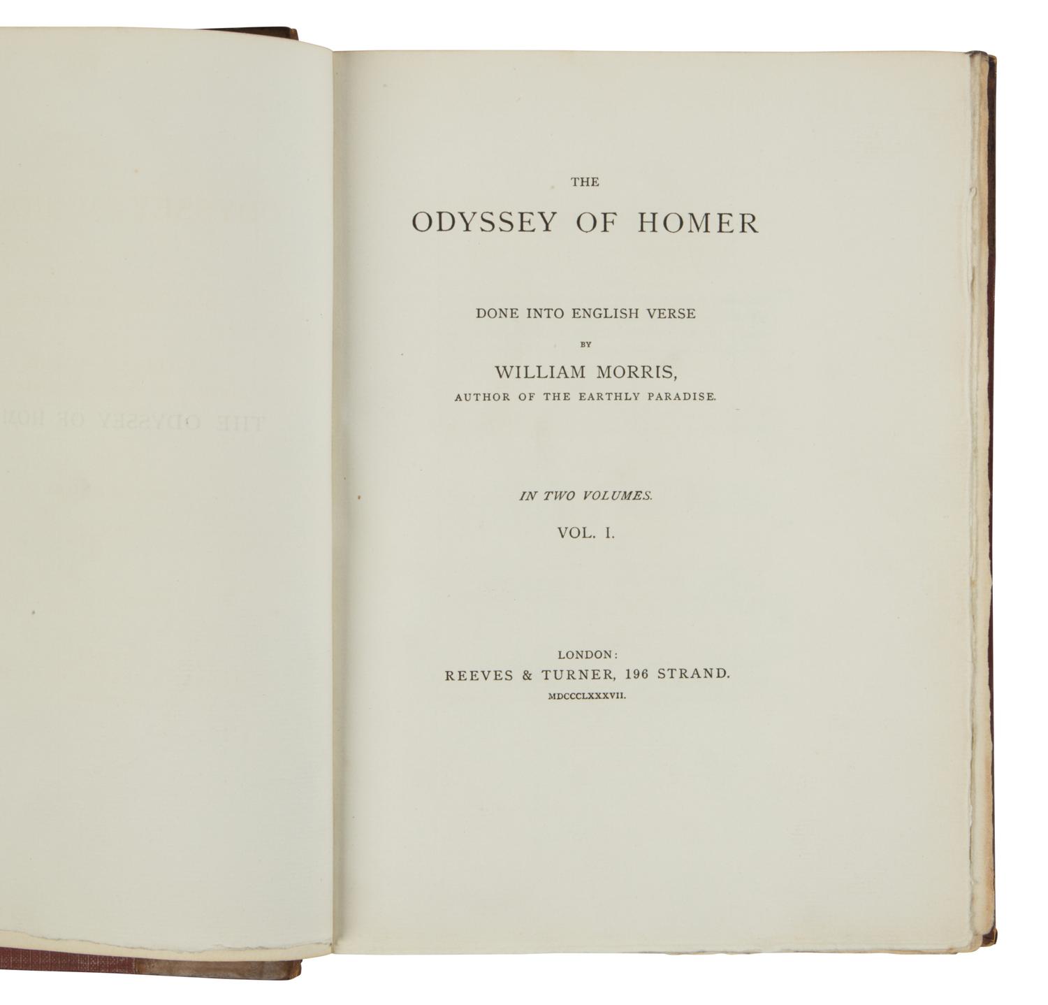 MORRIS, William (1834-1896), translator. The Odyssey Of Homer . London: Reeves & Turner, 1887.