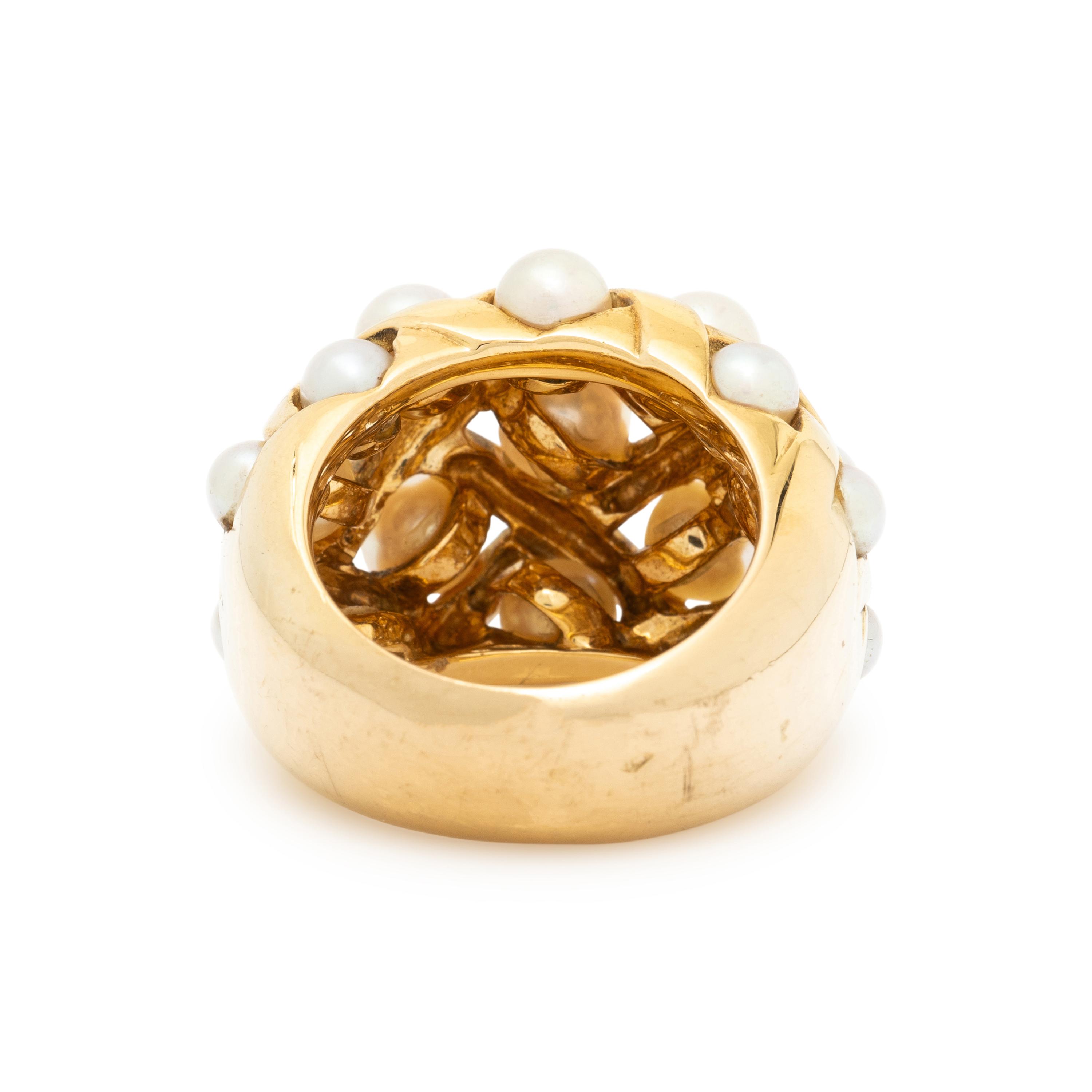 CHANEL, CULTURED PEARL AND YELLOW GOLD 'MATELASSÉ' RING