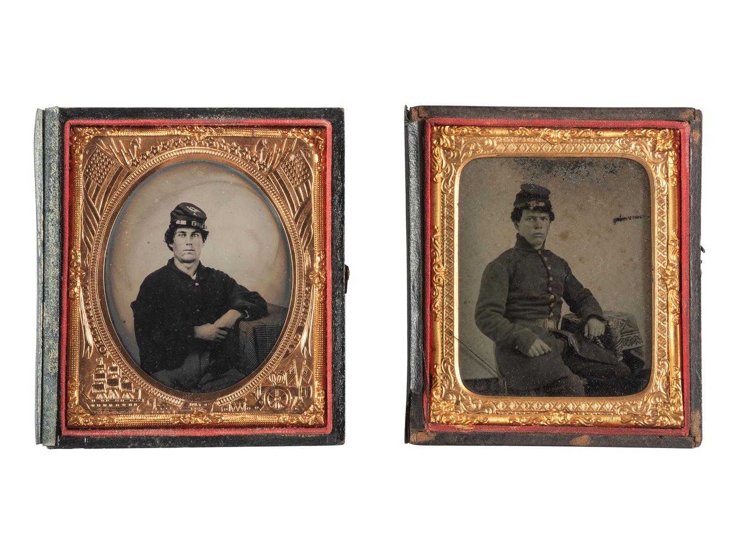 [CIVIL WAR]. Sixth plate ambrotype and tintype portraits of Union infantrymen, comprising: