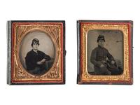[CIVIL WAR]. Sixth plate ambrotype and tintype portraits of Union infantrymen, comprising: