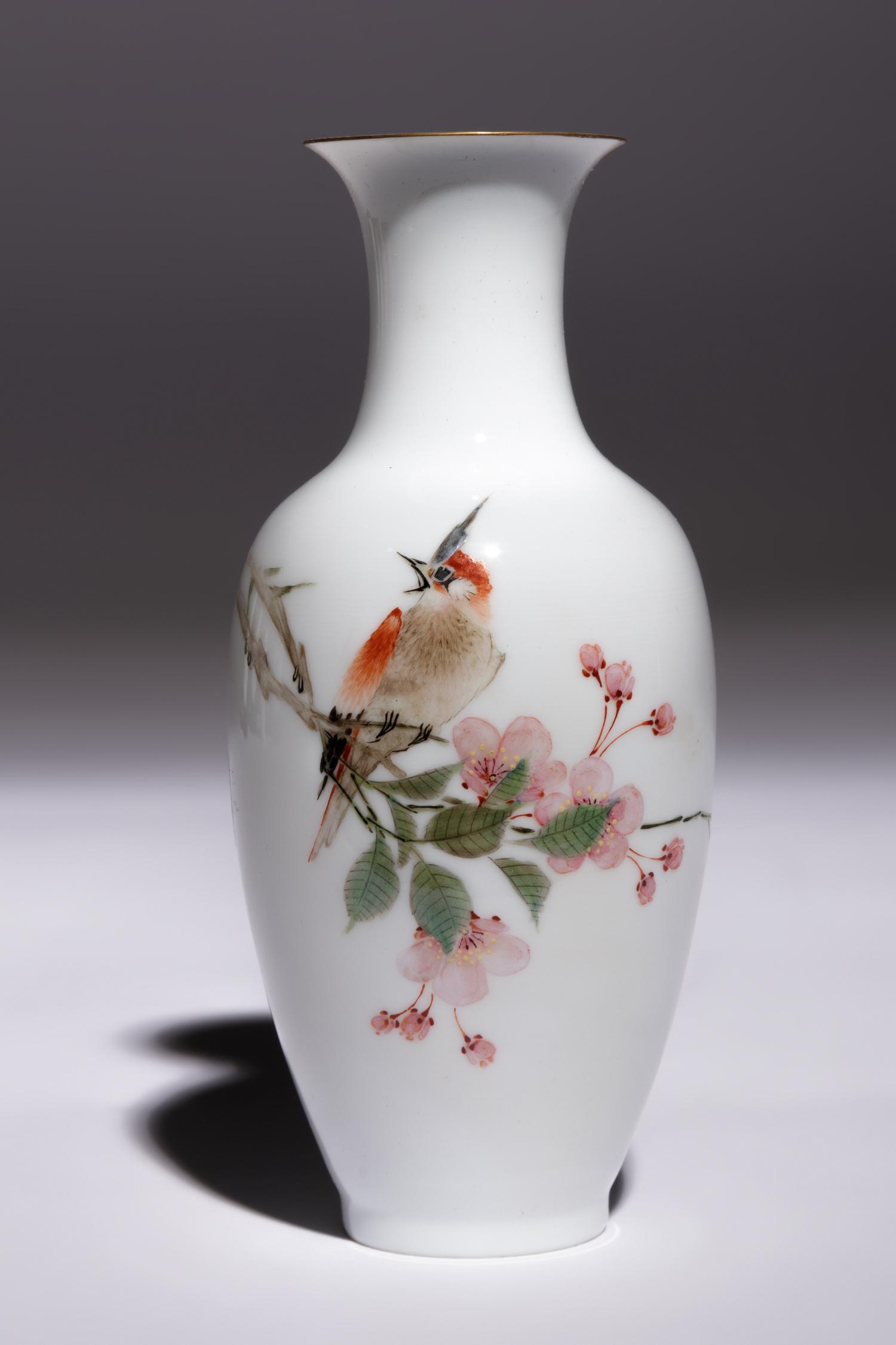 Five Famille Rose Eggshell Porcelain 'Birds' Vases