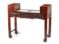 A Chinese Porcelain Mounted Hardwood Cabinet