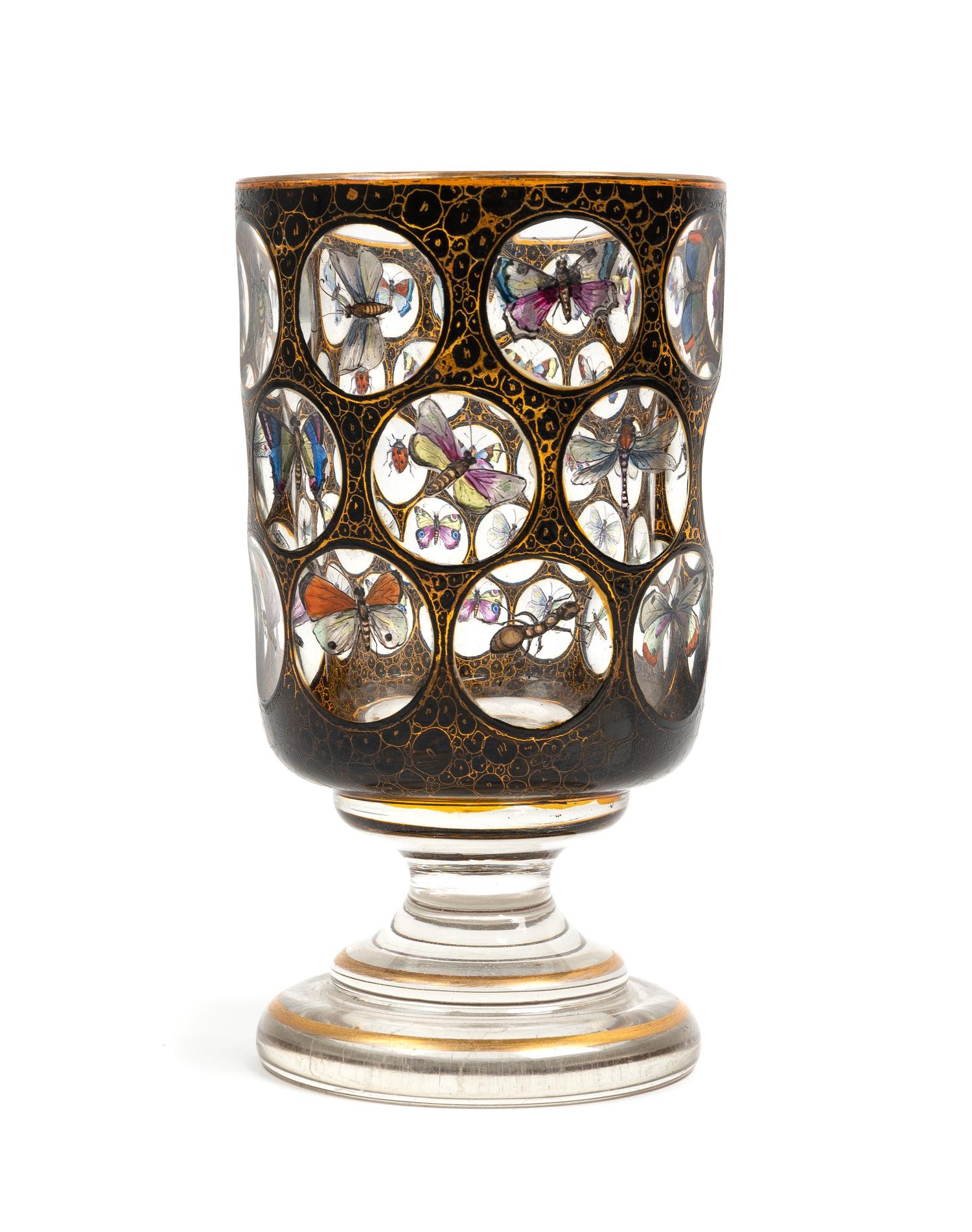 A Biedermeier Enameled and Cased Glass Vase Height 8 x diameter 3 inches. — AUSTRIAN, CIRCA 1825