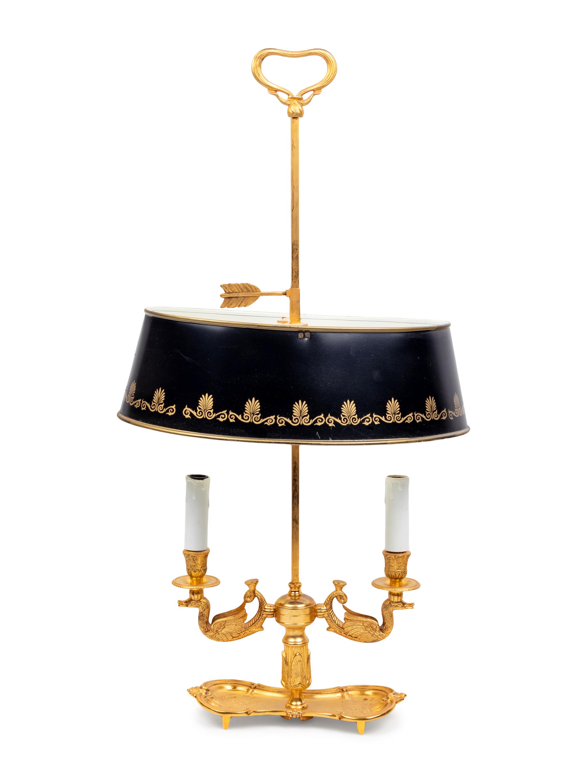 An Empire Style Gilt Bronze and Tôle Bouillotte Lamp