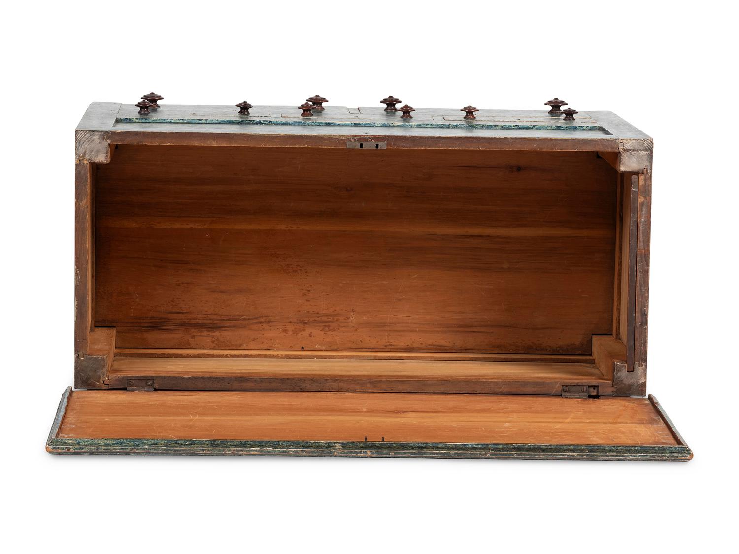 A Country Blue Sponge Paint-Decorated Pine and Poplar Five-Drawer Blanket Chest, 19th Century