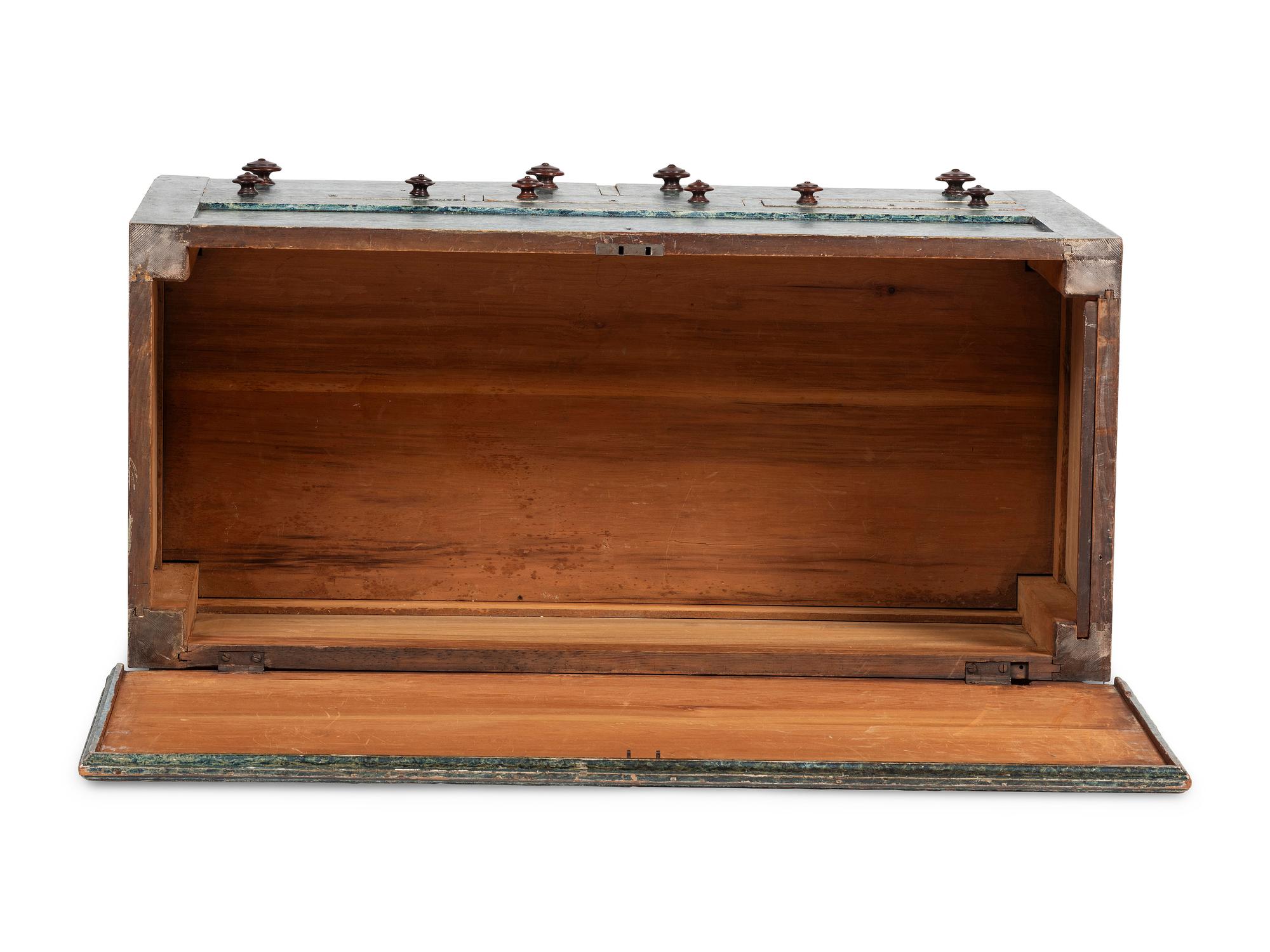 A Country Blue Sponge Paint-Decorated Pine and Poplar Five-Drawer Blanket Chest, 19th Century