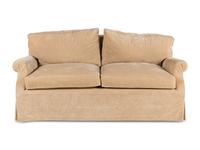 A Contemporary Velvet-Upholstered Two-Cushion Sofa