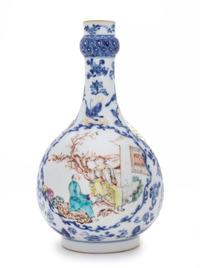 A Famille Rose and Underglazed Blue Porcelain Bottle Vase LIKELY MID-LATE QING DYNASTY Height 9 1/2 inches. — LIKELY MID-LATE QING DYNASTY