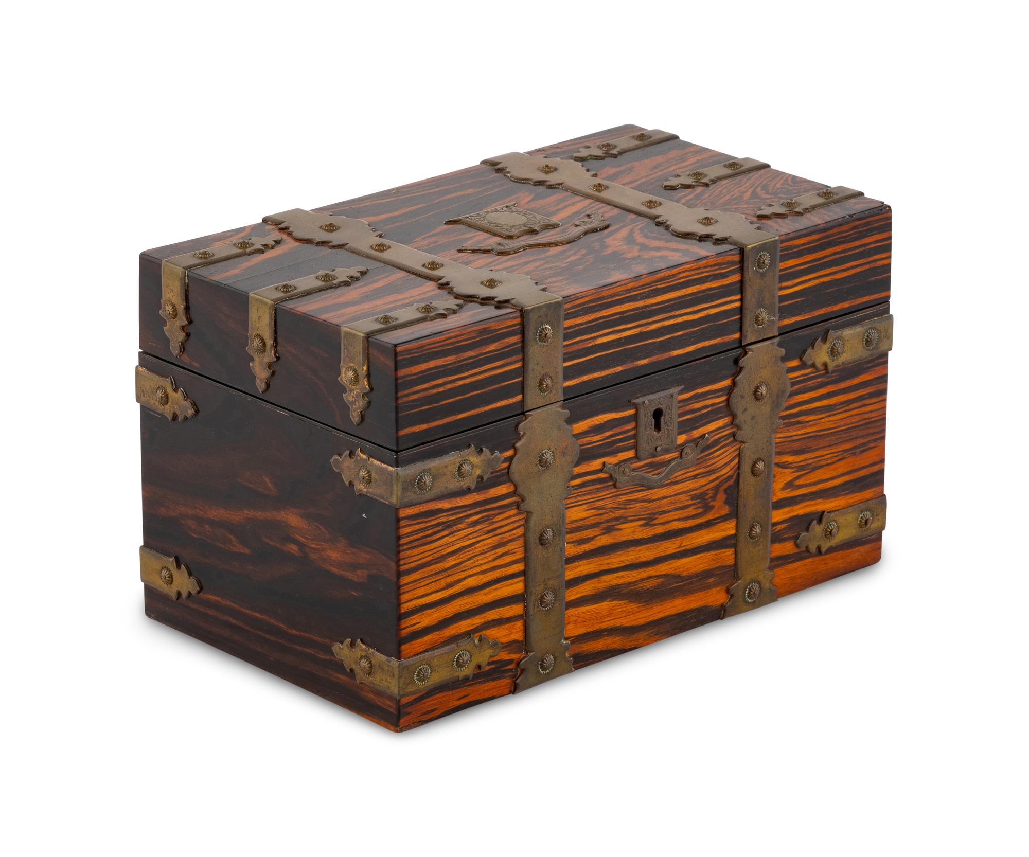 A Victorian Brass Banded Calamander Tea Caddy