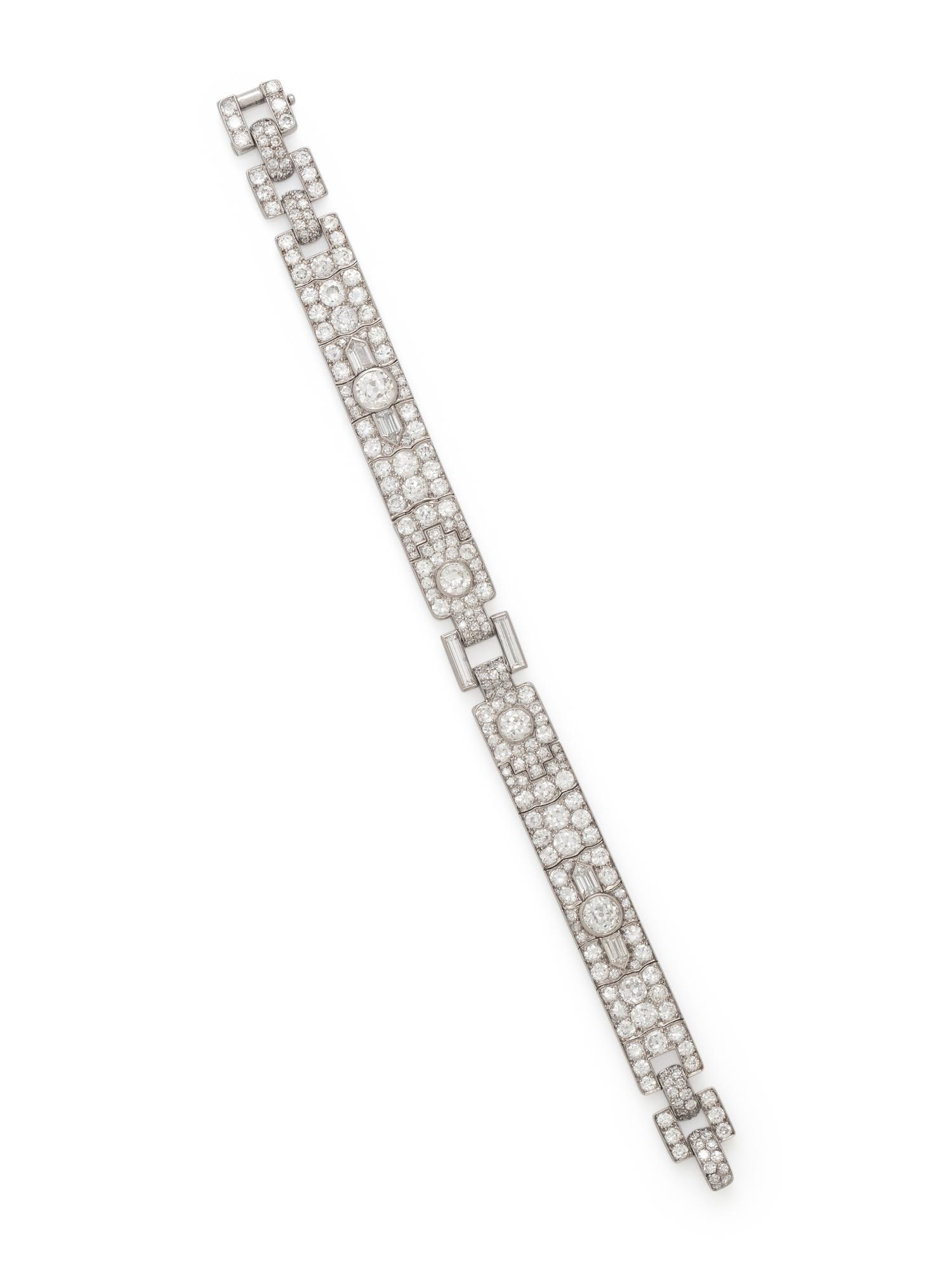 CARTIER, ART DECO, PLATINUM AND DIAMOND BRACELET