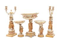 A Capodimonte Porcelain Figural Seventeen-Piece Table Garniture