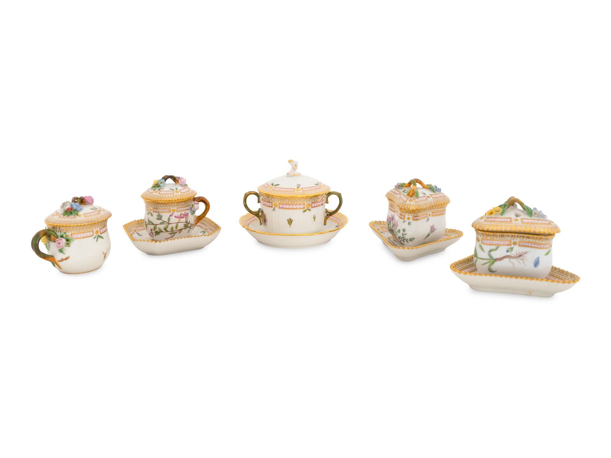 Five Royal Copenhagen Flora Danica Condiment Jars