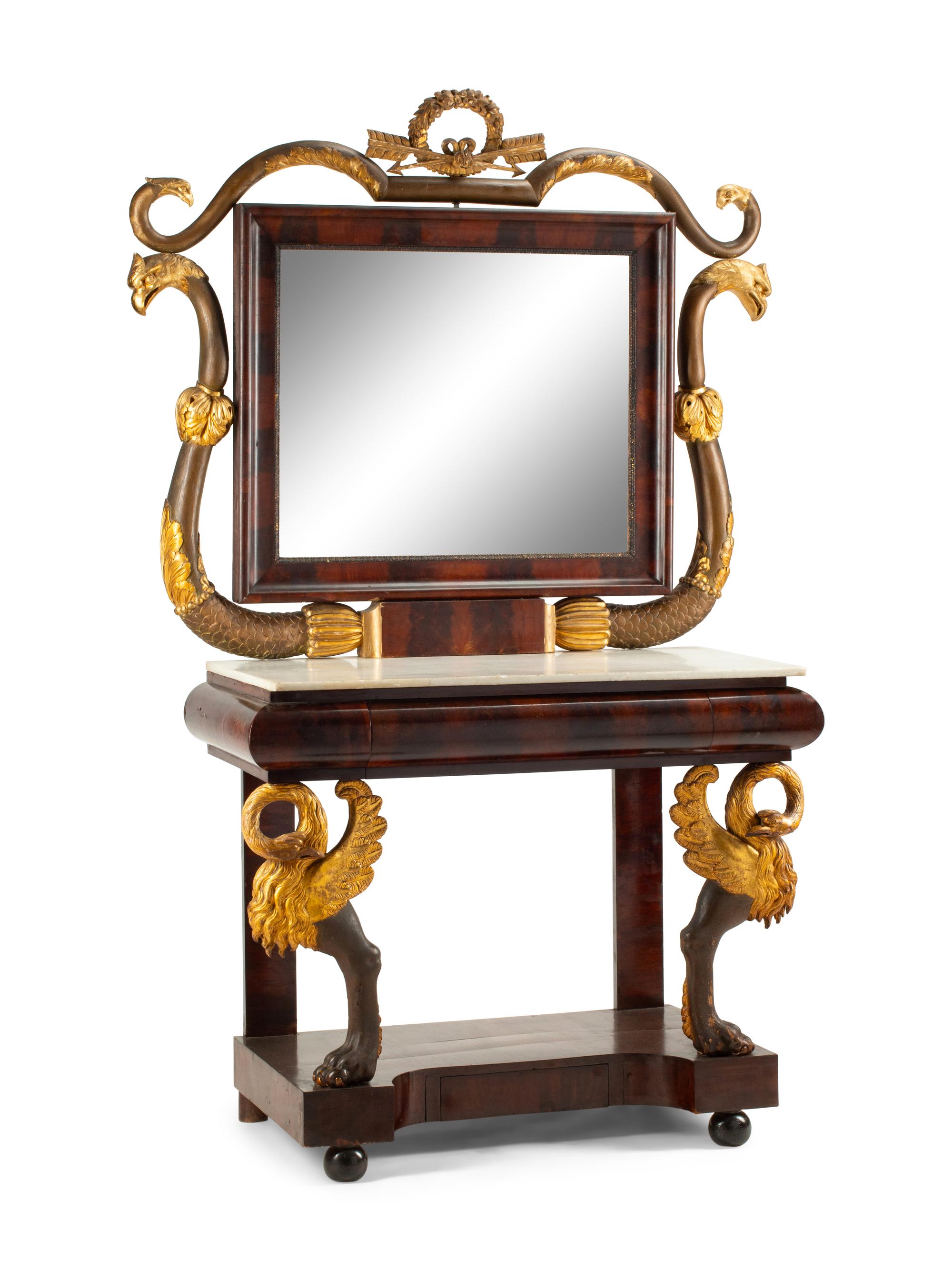 An Italian Painted and Parcel Gilt Mahogany Pier Table and Mirror