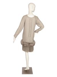 J. Mendel Silk Dress with Beading and Fox Fur Trim, 1990-2000s
