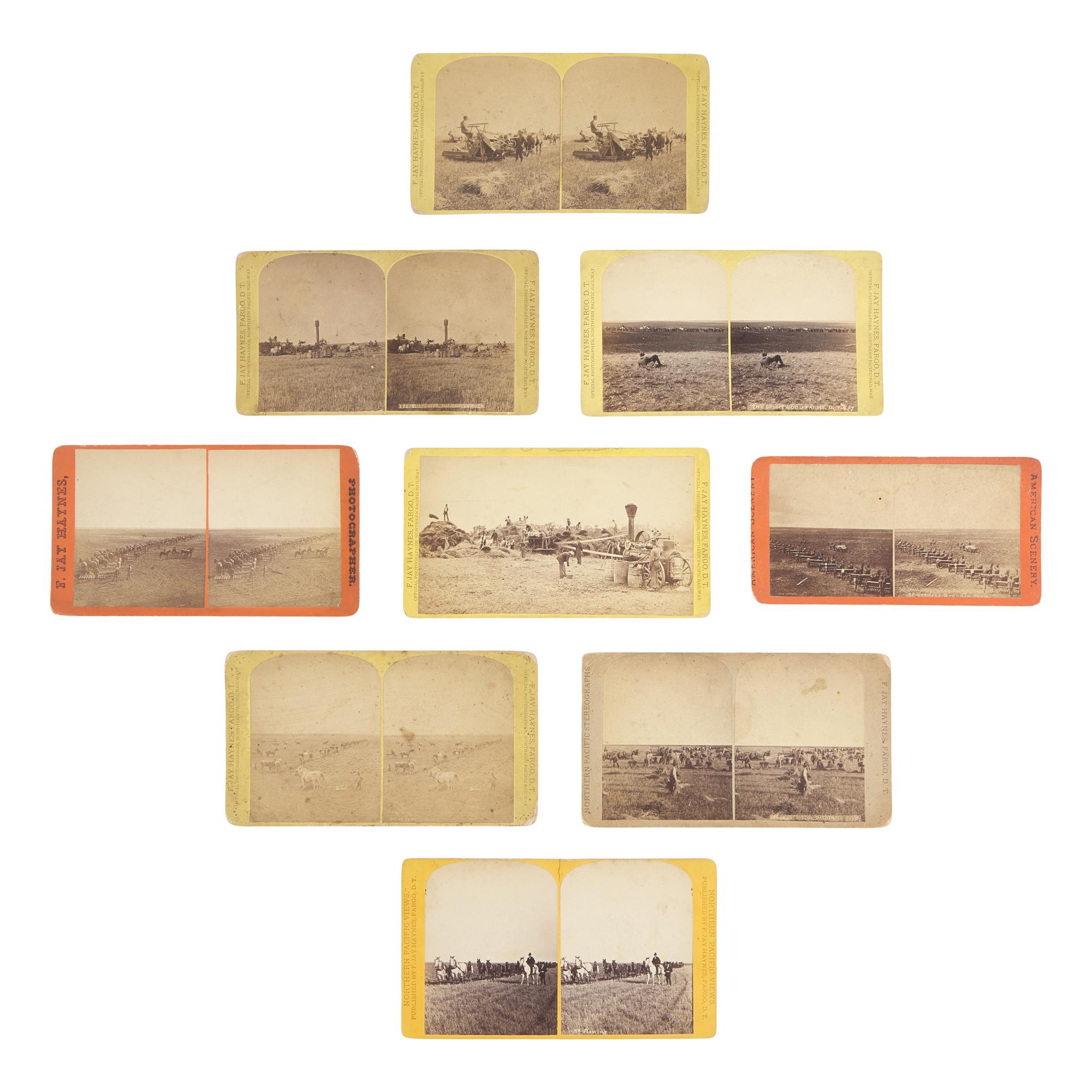 [Americana] Haynes, F. Jay. Group of 9 stereoviews of Bonanza Farms in the Red River Valley