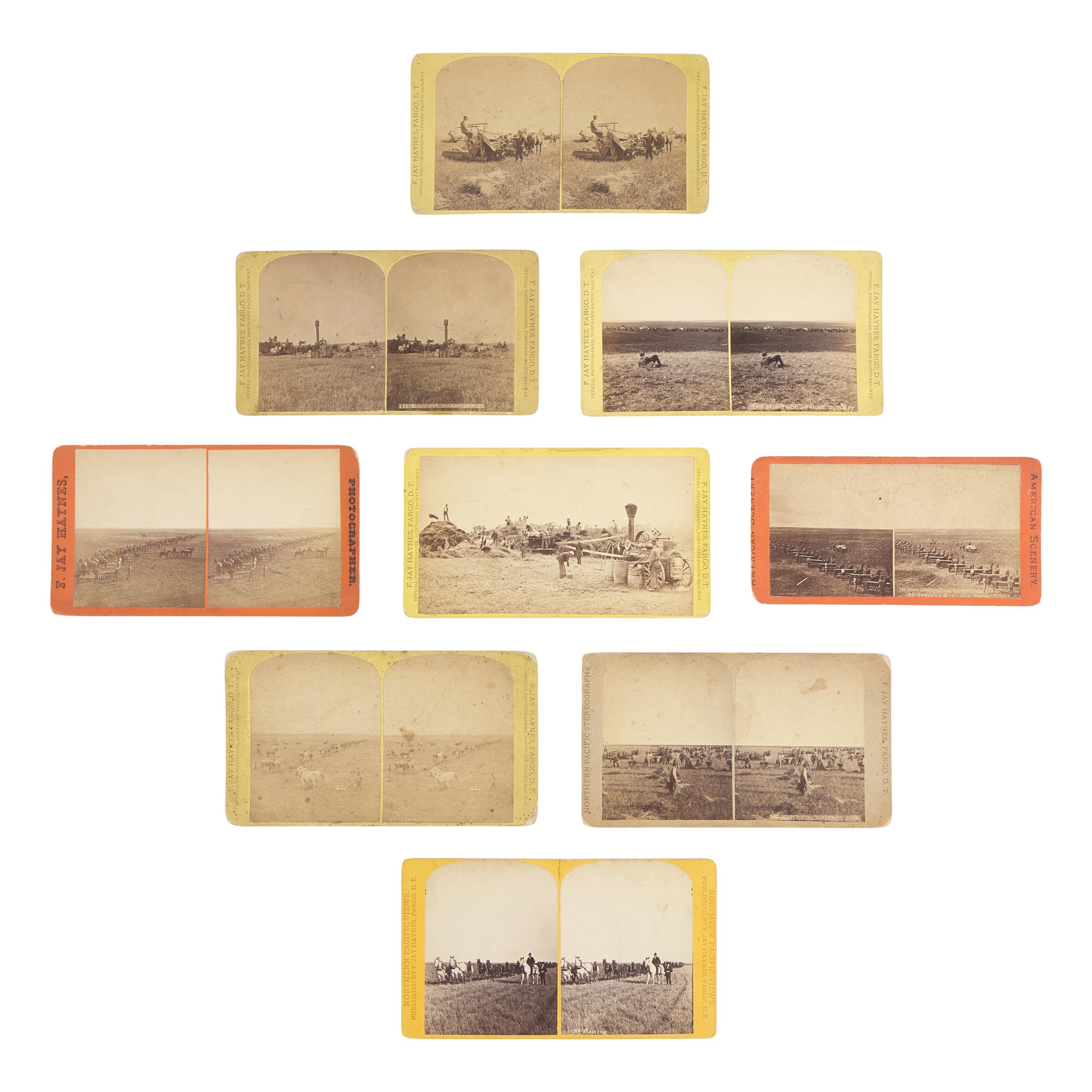 [Americana] Haynes, F. Jay. Group of 9 stereoviews of Bonanza Farms in the Red River Valley