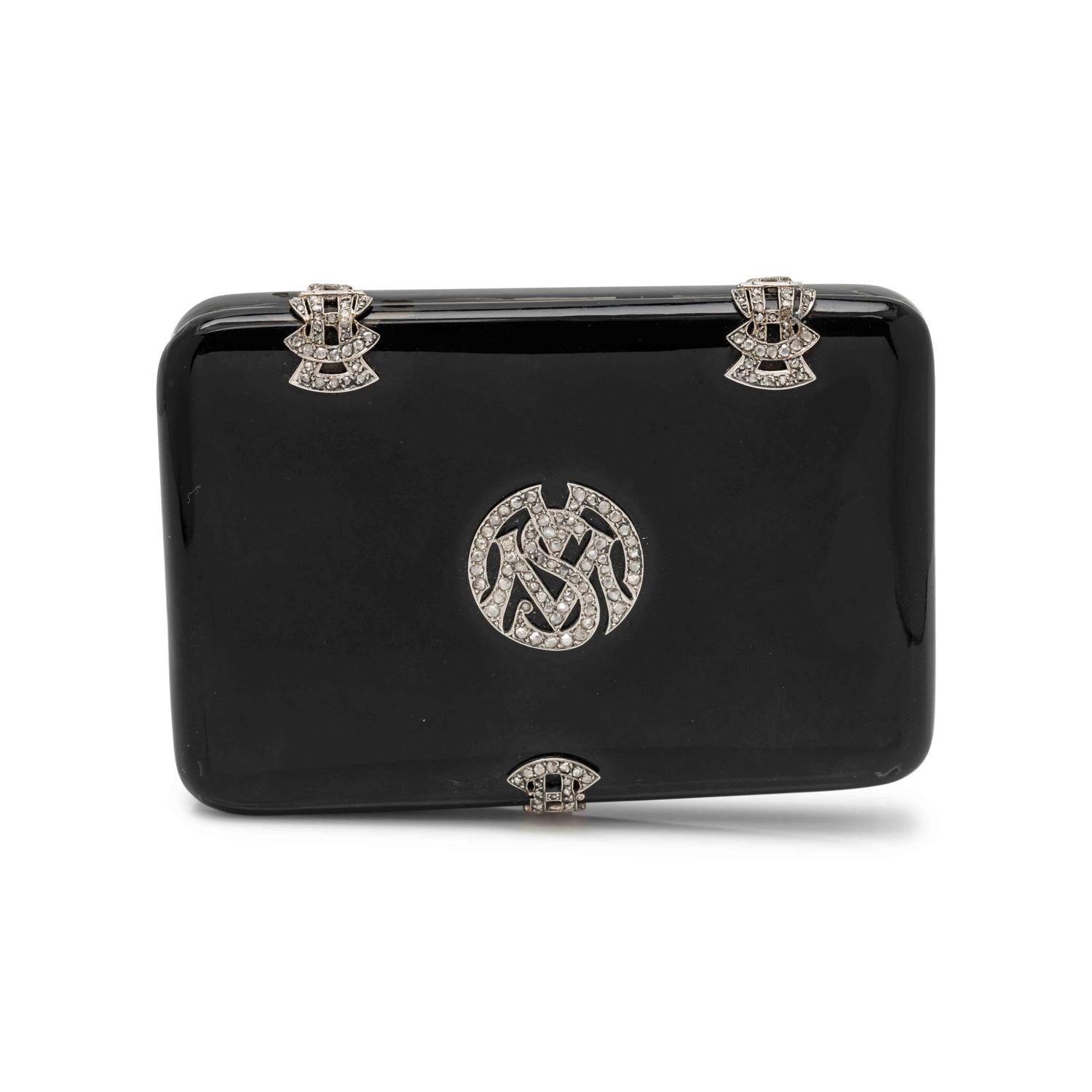 A Cartier Art Deco Diamond and Platinum-Mounted Enamel Compact